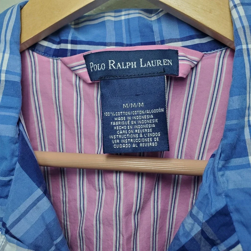 Polo Ralph Lauren Mens Pajama Top Blue Plaid‎ Sleep Shirt Sleepwear